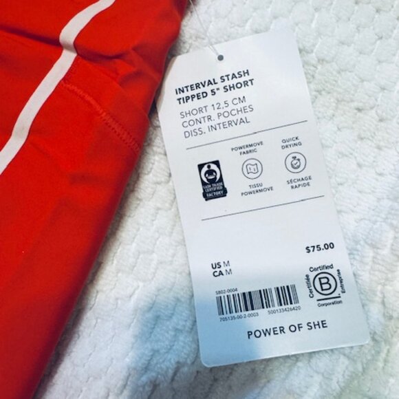 Athleta Interval Stash High Rise Tipped 5" Short Cardinal/Bright White Sz M - Picture 4 of 10